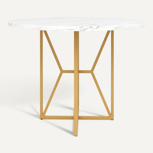 Table à Manger Ronde Avec Pieds En Métal Doré Et Plateau Mdf Effet Marbre – Or Et Blanc