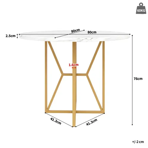 Table à Manger Ronde Avec Pieds En Métal Doré Et Plateau Mdf Effet Marbre – Or Et Blanc