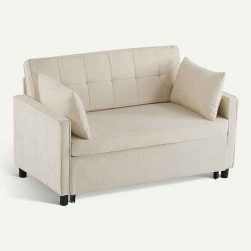 Canapé Convertible 2 Places, Dossier Réglable, éponge Haute Densité, Revêtement Chenille - Beige