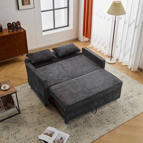 Canapé Convertible 2 Places, Dossier Réglable, éponge Haute Densité, Revêtement Chenille - Noir
