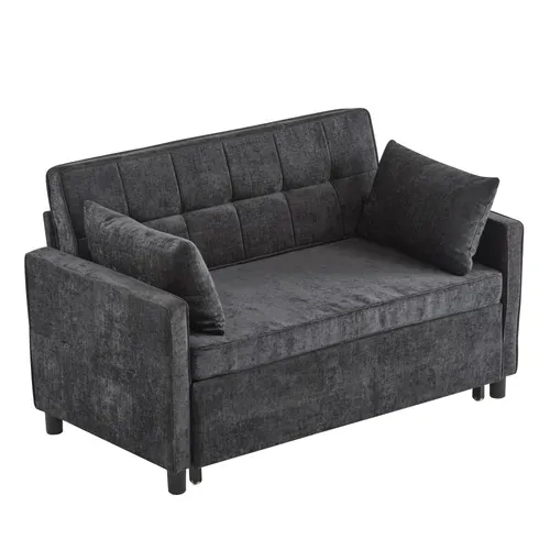 Canapé Convertible 2 Places, Dossier Réglable, éponge Haute Densité, Revêtement Chenille - Noir