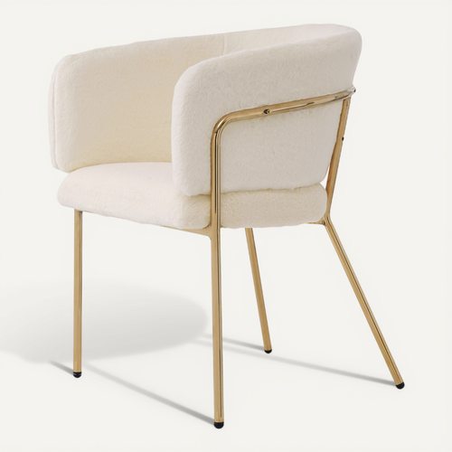 Chaise Salle à Manger Fausse Fourrure, Fauteuil Confortable, Pieds Métal, Moderne, Beige