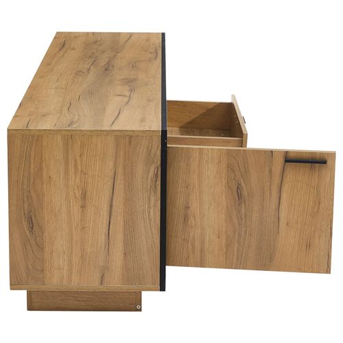 Meuble TV Moderne LED, Tiroir, étagères Verre, TV Jusqu’à 70", Mdf, Chêne Noir