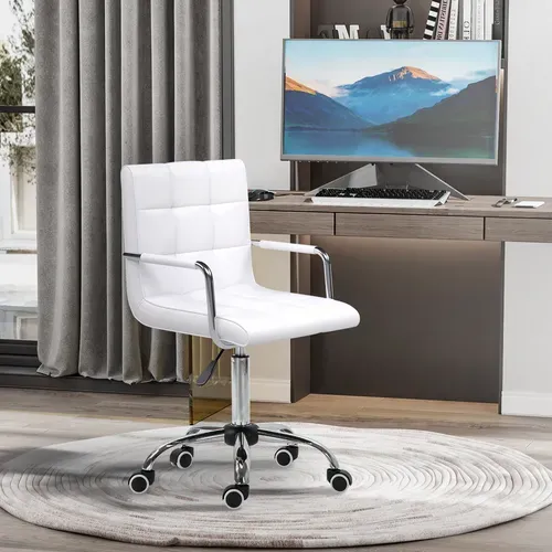 Fauteuil De Bureau Ergonomique Pivotant, Réglable, Rembourrage Confortable, Simili - Blanc