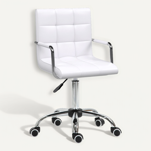 Fauteuil De Bureau Ergonomique Pivotant, Réglable, Rembourrage Confortable, Simili - Blanc