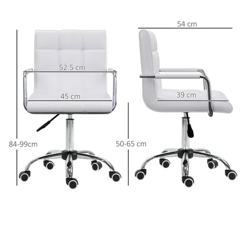 Fauteuil De Bureau Ergonomique Pivotant, Réglable, Rembourrage Confortable, Simili - Blanc