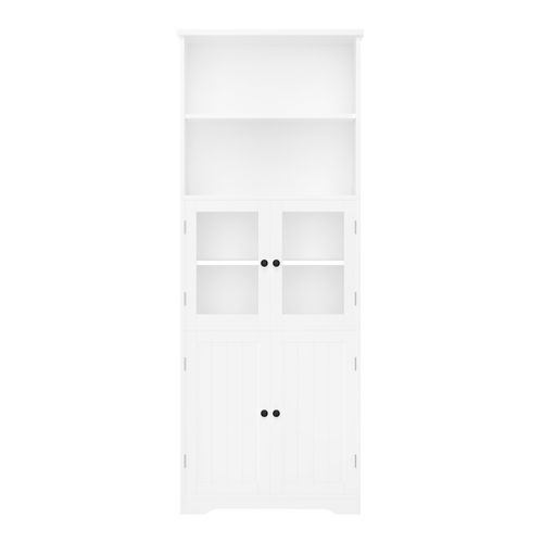 Meuble Salle De Bain 4 Portes, 2 étagères Ouvertes, Ajustable - Mdf Résistant Humidité, Blanc