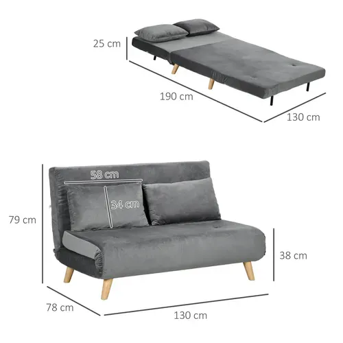 Fauteuil Convertible - Dossier Réglable - Polyester - Gris - 72 X 78 X 79 Cm