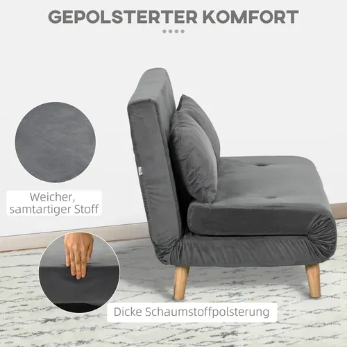 Fauteuil Convertible - Dossier Réglable - Polyester - Gris - 72 X 78 X 79 Cm