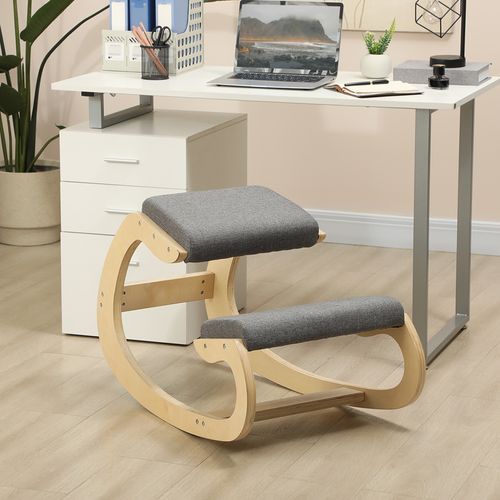 Fauteuil De Bureau Ergonomique - Chaise à Genoux Pour Posture Correcte Avec Basculante En Bois Gris