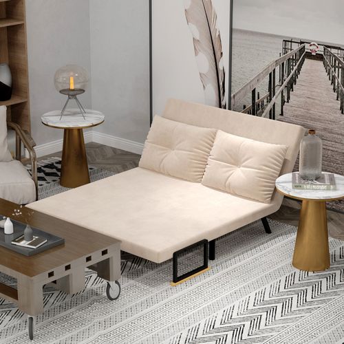 Fauteuil Convertible - Dossier Réglable 5 Positions Et Coussin - Polyester - Beige