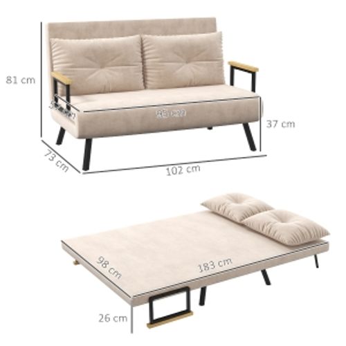 Fauteuil Convertible - Dossier Réglable 5 Positions Et Coussin - Polyester - Beige