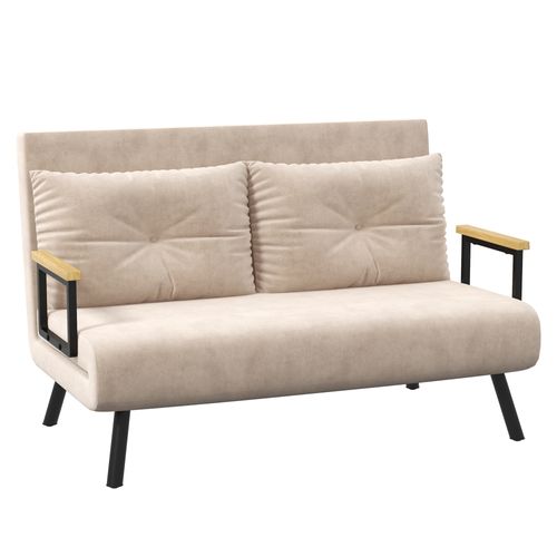 Fauteuil Convertible - Dossier Réglable 5 Positions Et Coussin - Polyester - Beige