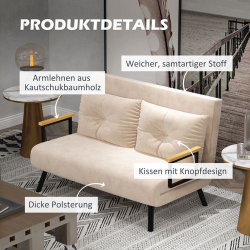Fauteuil Convertible - Dossier Réglable 5 Positions Et Coussin - Polyester - Beige