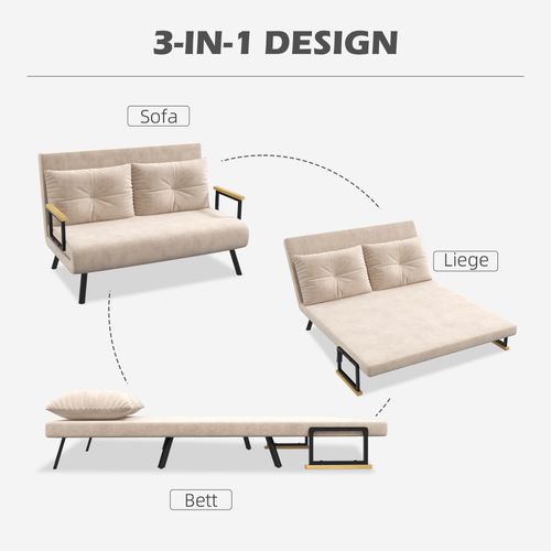 Fauteuil Convertible - Dossier Réglable 5 Positions Et Coussin - Polyester - Beige