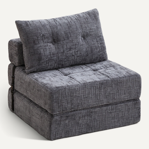 Fauteuil Convertible 1 Place Avec Matelas Pliable Et Coussin - Chenille Gris
