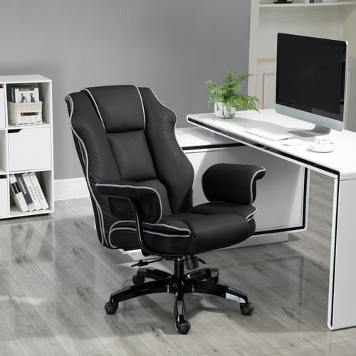 Fauteuil De Bureau Pivotant 360°, Réglable, Bascule Avec Accoudoirs, Simili - Noir