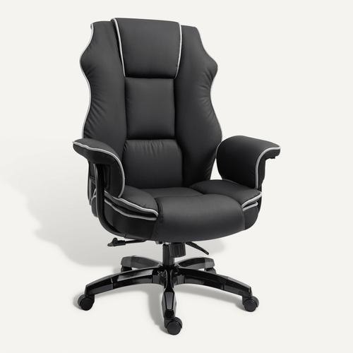 Fauteuil De Bureau Pivotant 360°, Réglable, Bascule Avec Accoudoirs, Simili - Noir