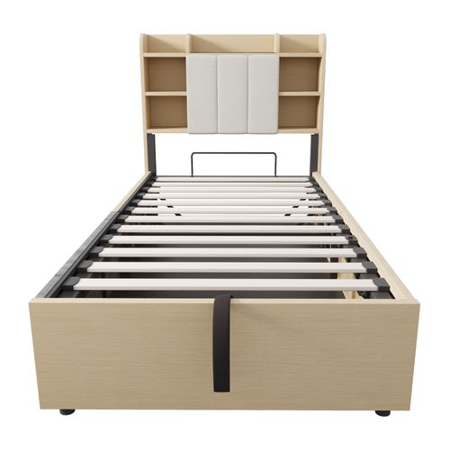 Lit Coffre Bois 90x200 Cm Avec USB Et Type-c, Tête Fonctionnelle Avec Rangement