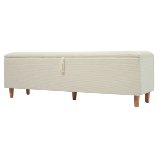 Banc De Lit Avec Coffre De Rangement Hydraulique - Velours Côtelé Et Bois  - Beige