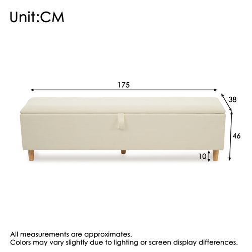 Banc De Lit Avec Coffre De Rangement Hydraulique - Velours Côtelé Et Bois  - Beige