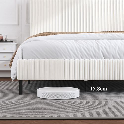Lit Simple 180x200 Cm - Tête De Lit Et Sommier Inclus, Structure Bois Blanc