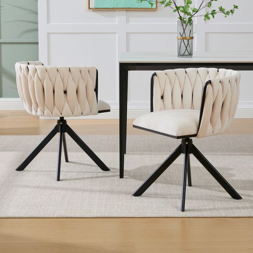 Chaise De Fauteuil 1 Place Moderne,rotation 180°, Assise Confortable, Pieds Métal, Velours Ivoire