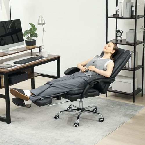 Fauteuil De Bureau Ergonomique Massant, Repose-pieds, Chaise Réglable En Hauteur, Polyester - Noir