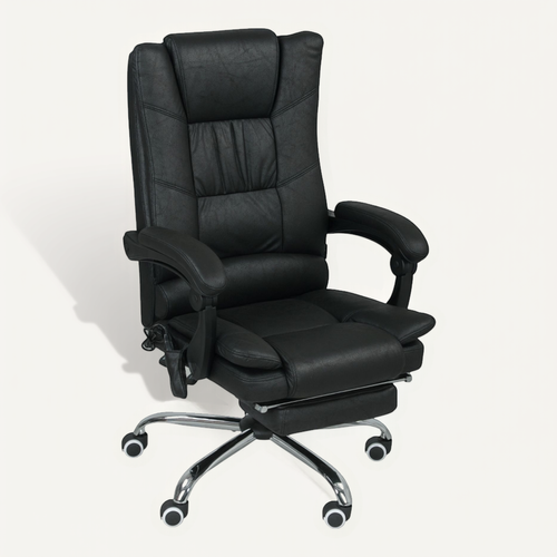 Fauteuil De Bureau Ergonomique Massant, Repose-pieds, Chaise Réglable En Hauteur, Polyester - Noir