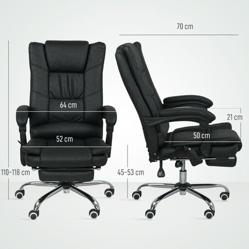 Fauteuil De Bureau Ergonomique Massant, Repose-pieds, Chaise Réglable En Hauteur, Polyester - Noir
