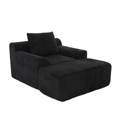 Fauteuil Relax En Velours Côtelé Avec Repose-pieds Et Coussin, Sans Montage, Noir
