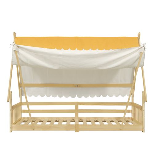 Lit Enfant 90x200 Cm - Lit Cabane Avec Barrières Et Sommier - Bois Pin/contreplaqué