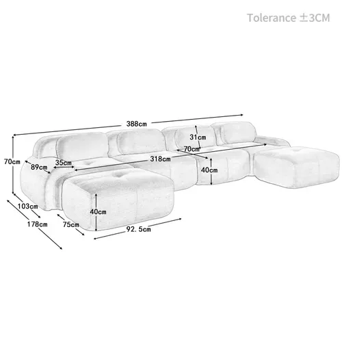 Canapé En U 4 Places Avec 2 Poufs - Sans Montage, Accoudoirs Larges, Velours Côtelé Beige