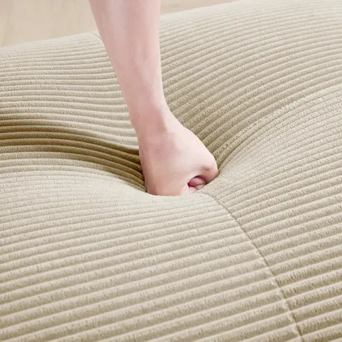 Canapé En U 4 Places Avec 2 Poufs - Sans Montage, Accoudoirs Larges, Velours Côtelé Beige