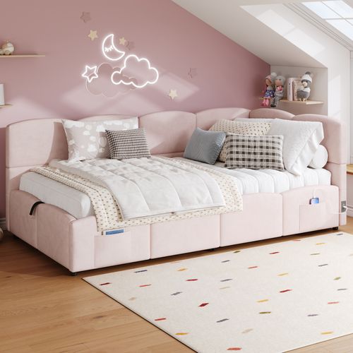 Lit Enfant Simple 90x200 Cm, Barrière Sécurité, Décor étoiles/lune, Sommier Non Inclus, Bois Blanc