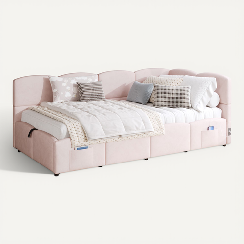 Lit Enfant Simple 90x200 Cm, Barrière Sécurité, Décor étoiles/lune, Sommier Non Inclus, Bois Blanc