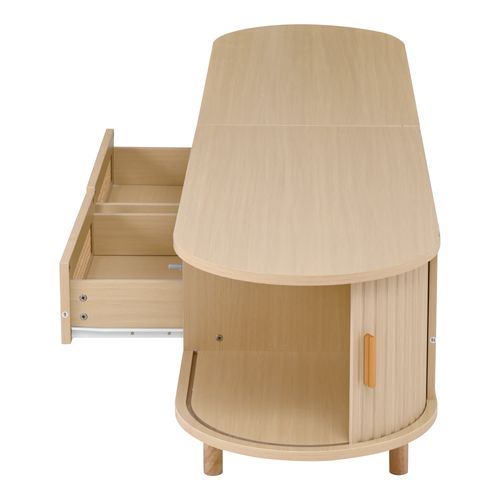 Meuble TV Ovale, 2 Tiroirs, 2 Compartiments Ouverts, Salon, Bois  Et Mdf, Couleur Bois