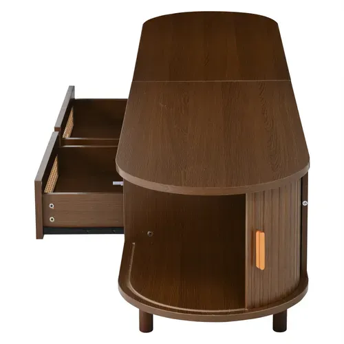 Meuble TV Ovale, Rangement Et Tiroirs, Pour écran Jusqu’à 70", Bois  Et Mdf, Noyer