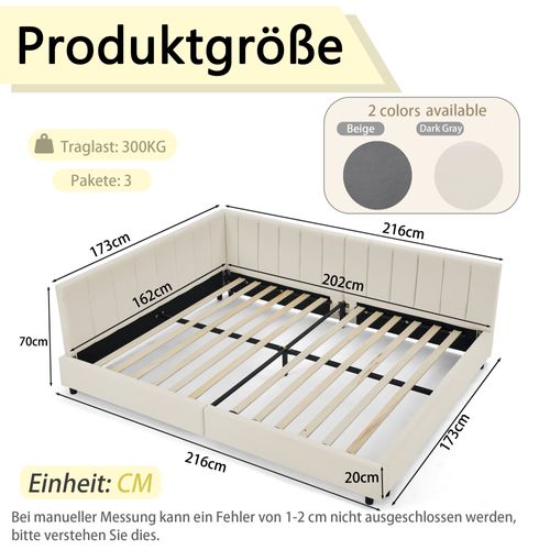 Lit Banquette Double 160×200 Cm Avec Haut Dossier, Confort, Velours Beige