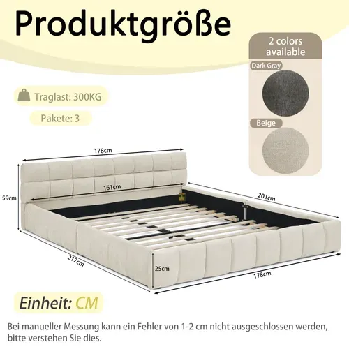 Lit Double 160×200 Cm Capitonné Adulte, Chenille Douce, Cadre Bois Et Métal, Beige