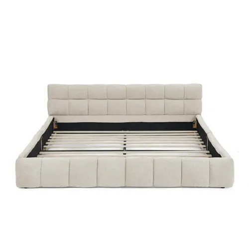 Lit Double 160×200 Cm Capitonné Adulte, Chenille Douce, Cadre Bois Et Métal, Beige