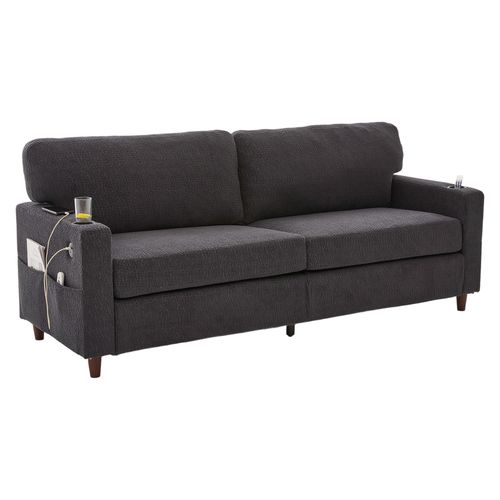Canapé 2 Places, Coffre De Rangement Et Ports USB - Style Contemporain, Tissu Chenille Gris Foncé