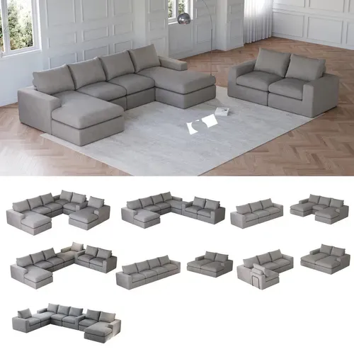 Canapé D’angle 3 Places En L, Méridienne Et 3 Coussins, Sans Assemblage, Velours Côtelé Gris Clair