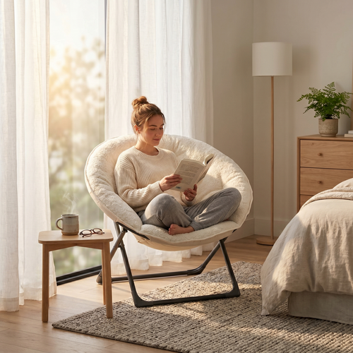 Chaise Papasan Pliante - Chaise Lune Avec Dossier Rembourré, En Tissu Et Métal - 53x58x85 Cm Beige
