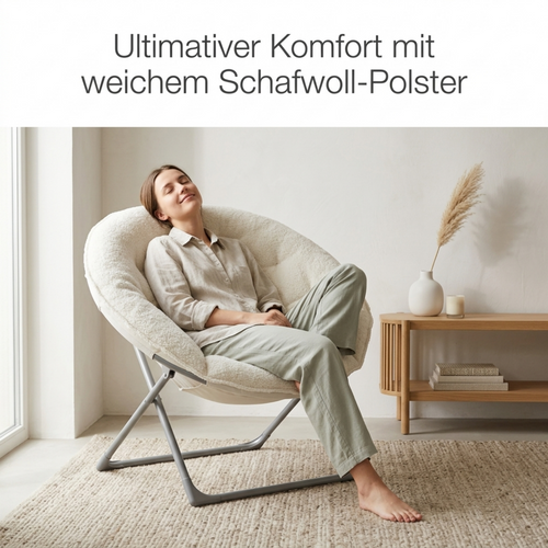 Chaise Papasan Pliante - Chaise Lune Avec Dossier Rembourré, En Tissu Et Métal - 53x58x85 Cm Beige