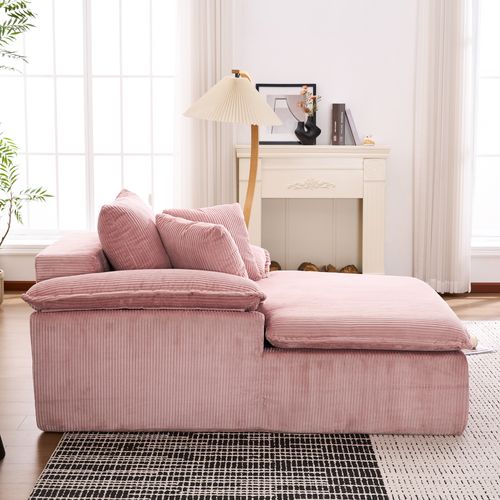 Canapé Lounge Dossier Haut Avec Accoudoirs Larges Pour Lecture Confortable - Velours Côtelé - Rose