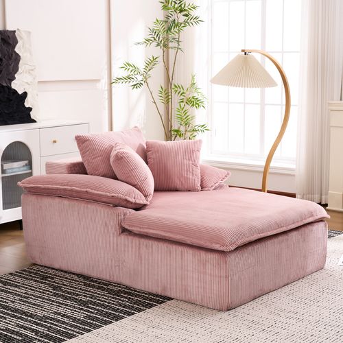 Canapé Lounge Dossier Haut Avec Accoudoirs Larges Pour Lecture Confortable - Velours Côtelé - Rose