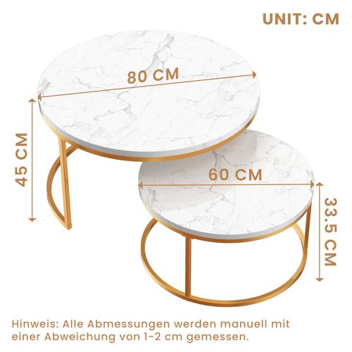 Table Basse Gigogne 2 Pièces - Tables Rondes Empilables Avec Plateau Mdf Facile à Nettoyer - Or