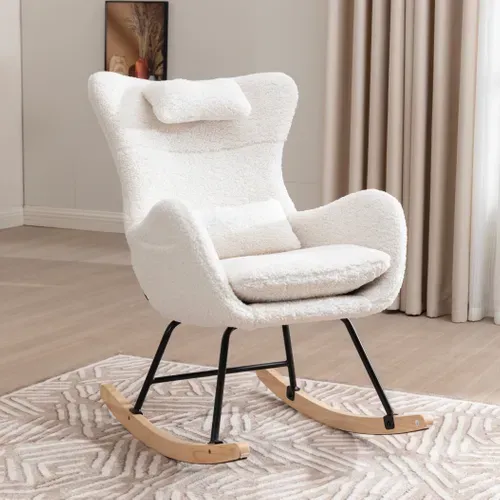 Fauteuil à Bascule Avec Accoudoirs - Chaise Berçante Design Avec Appui-tête - Blanc