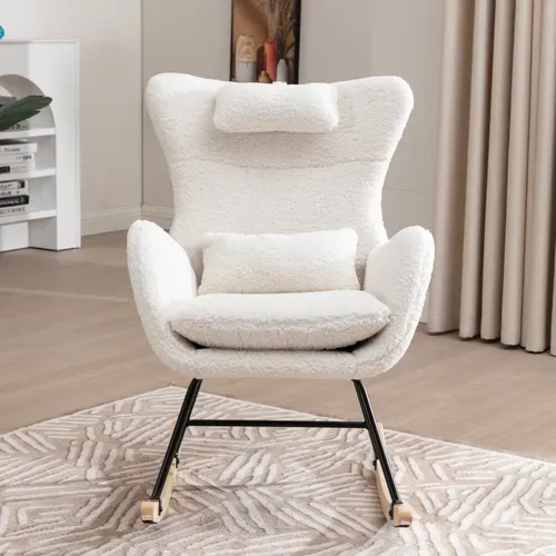 Fauteuil à Bascule Avec Accoudoirs - Chaise Berçante Design Avec Appui-tête - Blanc